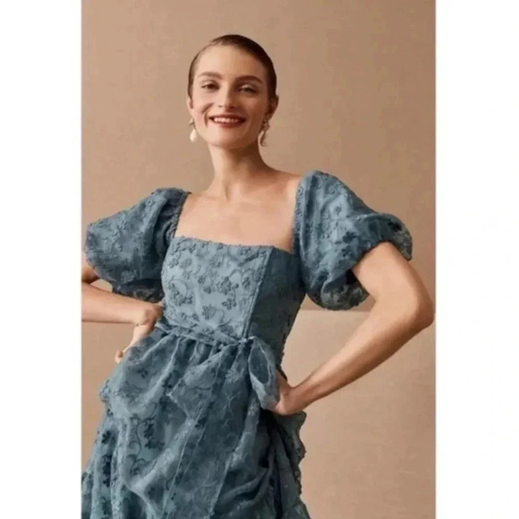 NWT Anthropologie BHLDN Beatrice Organza Maxi Dress Floral Blue Size 10 - Picture 4 of 14